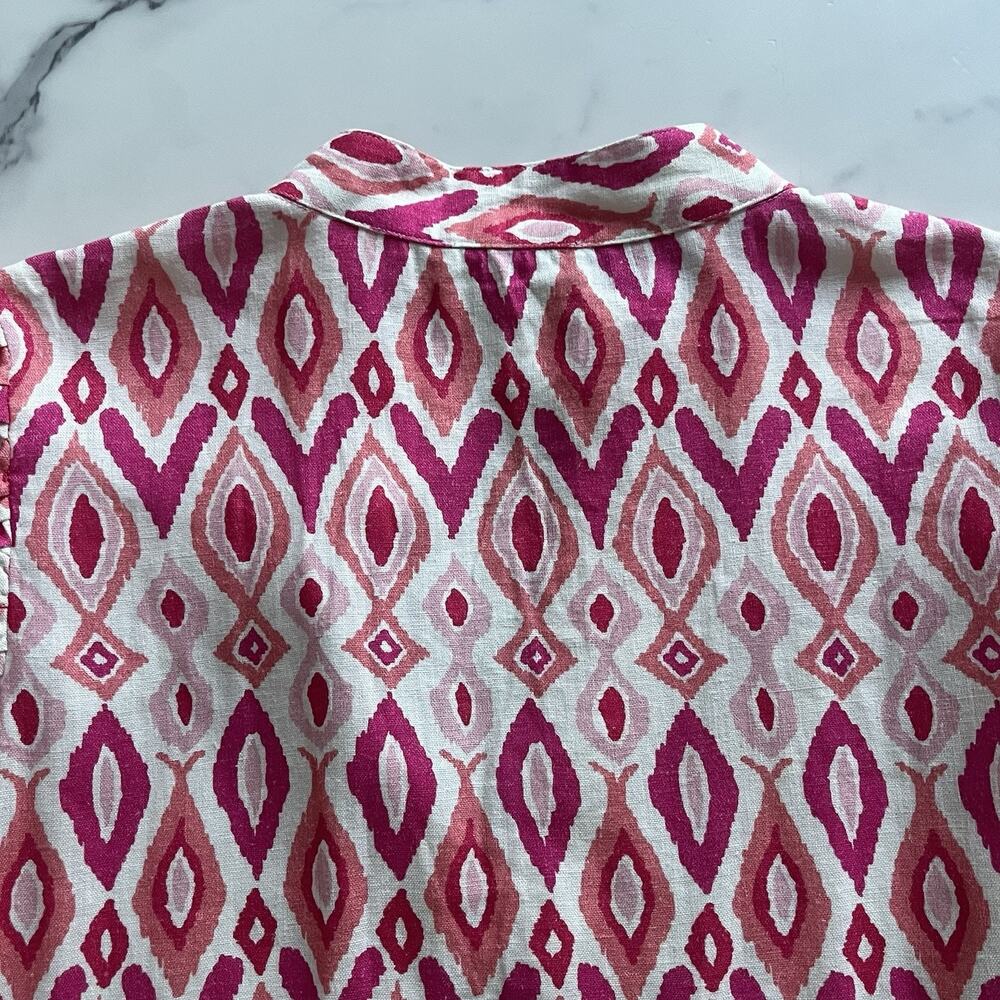 Sail to sable Linen blend tiered mini dress pink XL flutter sleeve Coastal chic - Picture 8 of 11